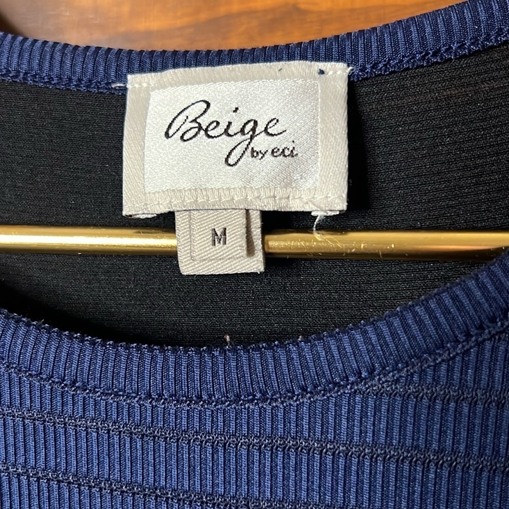 BEIGE by ECI Hankerchief Hem Midi Dress in Navy Blue - Picture 4 of 7